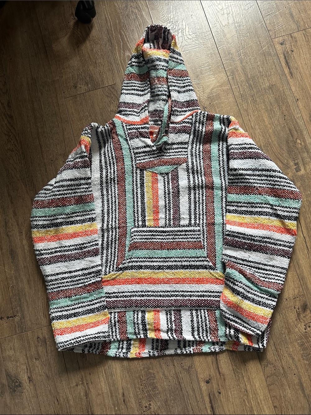 Unisex Striped Baja Hoodie Sweater in Mint, Brown Yellow & orange